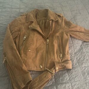Blank NYC Camel Leather Jacket with Zipper Details
